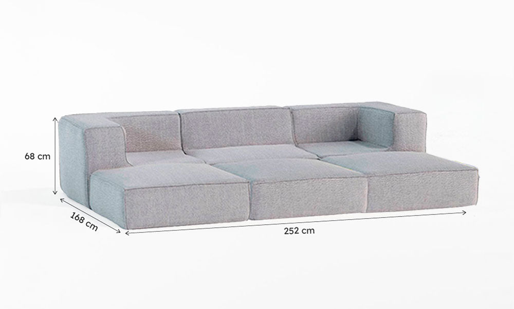 Sofá Modular Flow Boucle Cinza - 3 Lugares - 2 Cantos com 3 Chaise