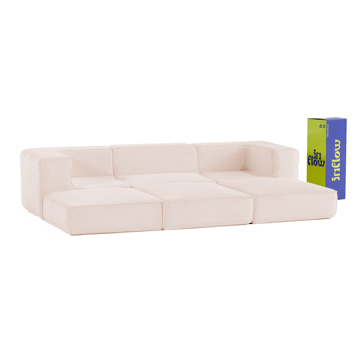Sofá Modular Flow Boucle Bege - 3 Lugares - 2 Cantos com 3 Chaise