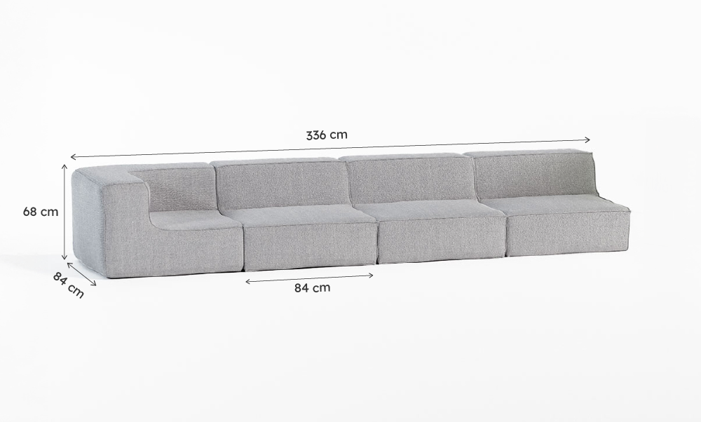 Sofá Modular Flow Boucle Cinza - 4 Lugares - 1 Canto