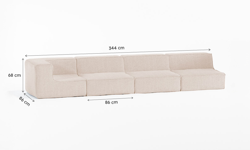 Sofá Modular Flow Boucle Bege - 4 Lugares - 1 Canto