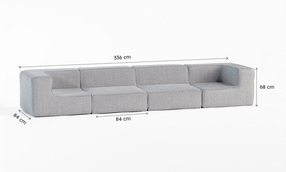 Sofá Modular Flow Boucle Cinza - 4 Lugares - 2 Cantos