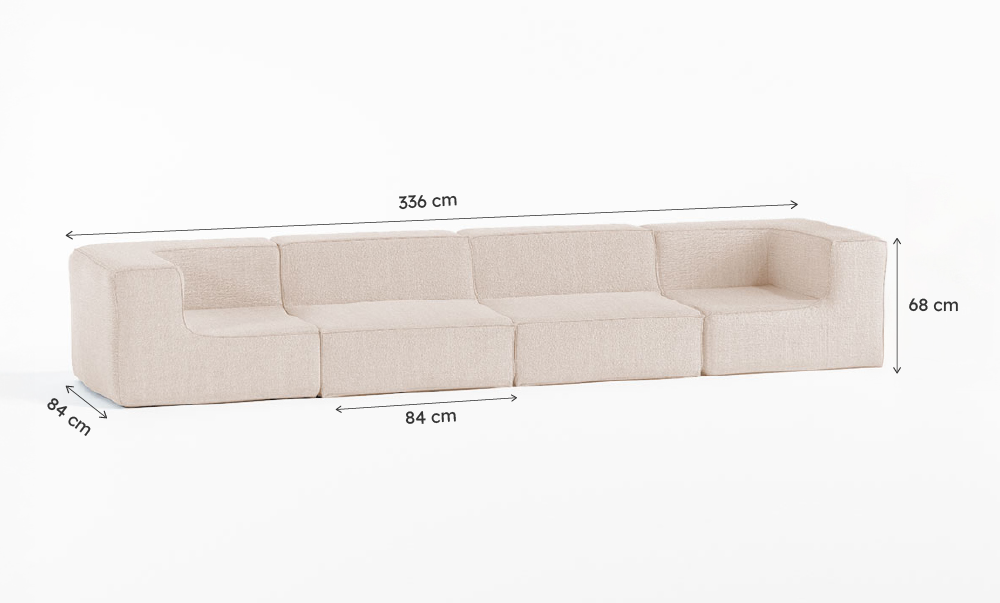 Sofá Modular Flow Boucle Bege - 4 Lugares - 2 Cantos