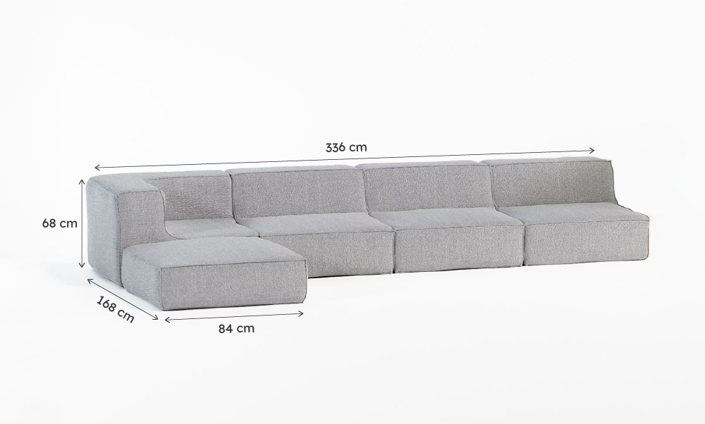 Sofá Modular Flow Boucle Cinza - 4 Lugares - 1 Canto com Chaise