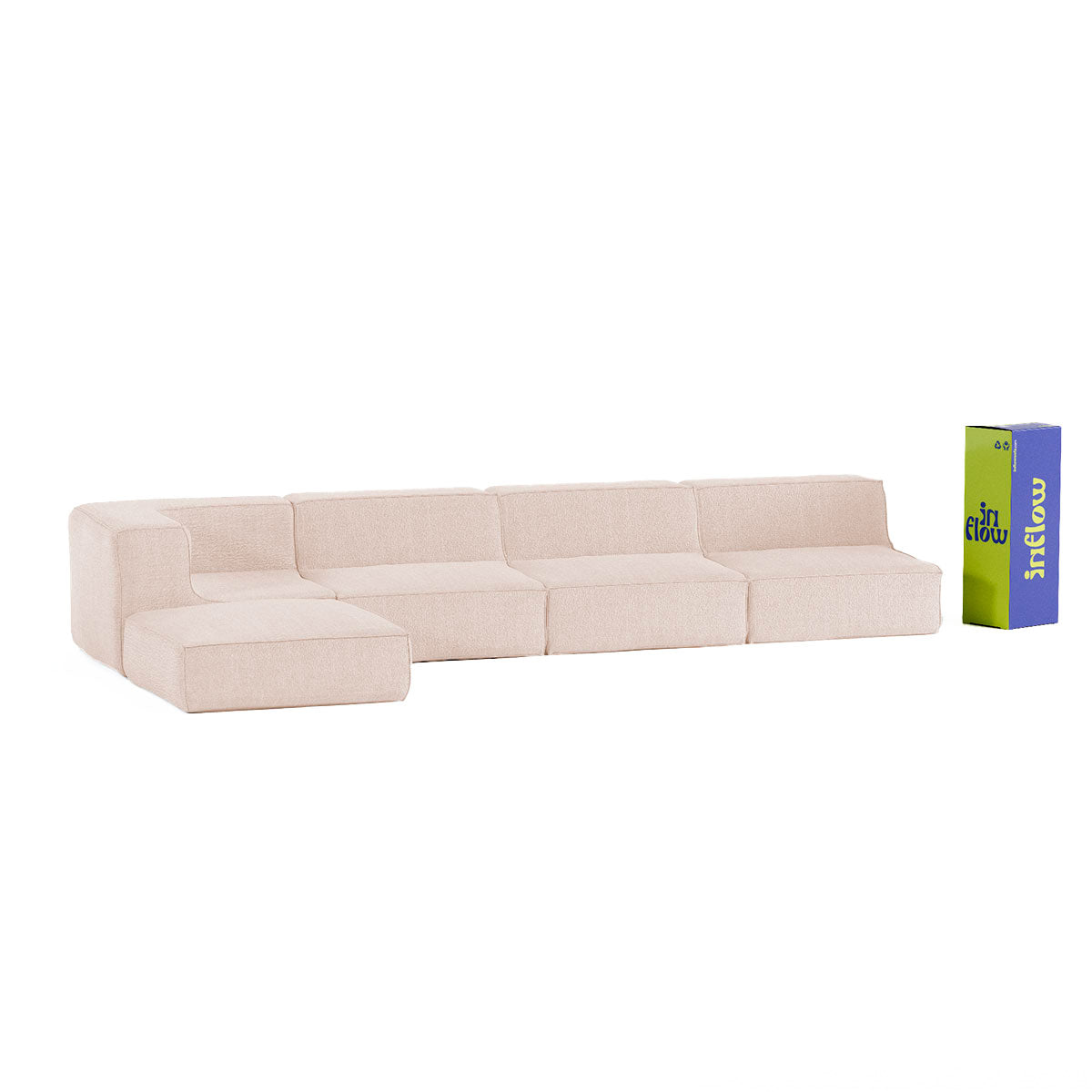 Sofá Modular Flow Boucle Bege - 4 Lugares - 1 Canto com Chaise