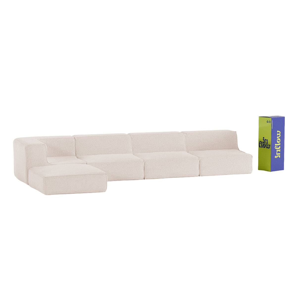 Sofá Modular Flow Boucle Bege - 4 Lugares - 1 Canto com Apoio de Pé