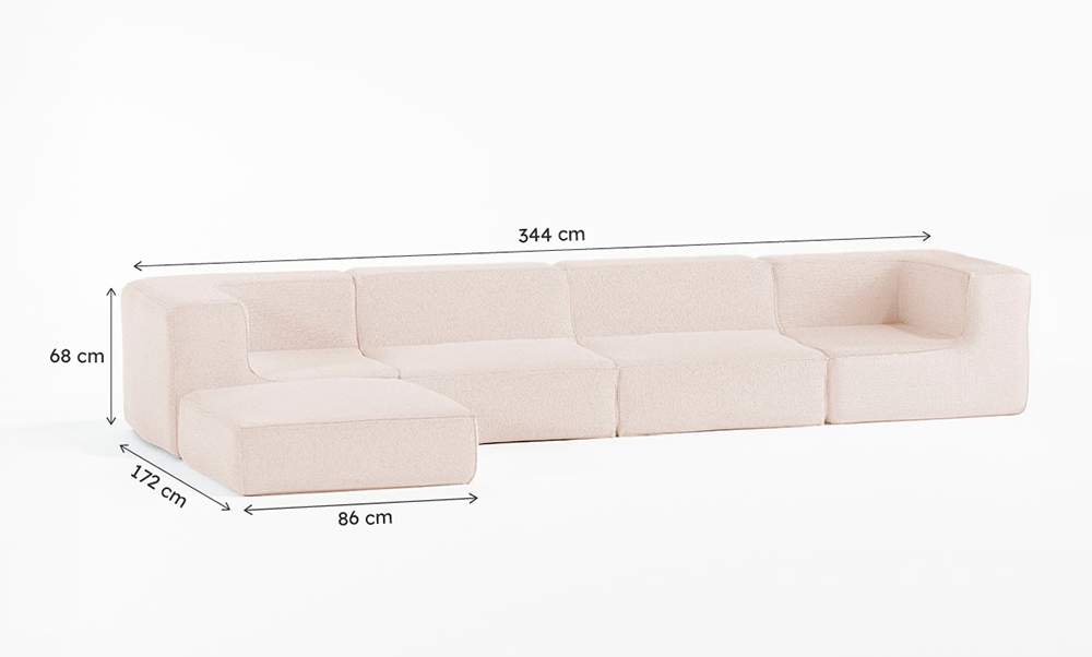 Sofá Modular Flow Boucle Bege - 4 Lugares - 2 Cantos com Chaise