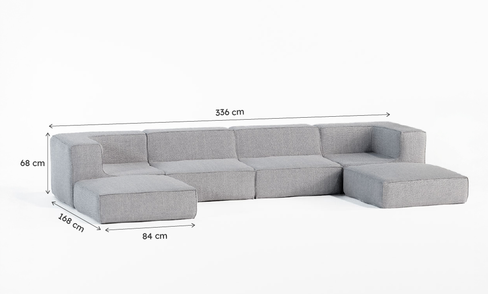 Sofá Modular Flow Boucle Cinza - 4 Lugares - 2 Cantos com 2 Chaise