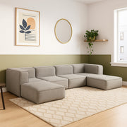Sofá Modular Flow 4 Lugares 2 Cantos com 2 Apoios de Pé em Boucle Cinza