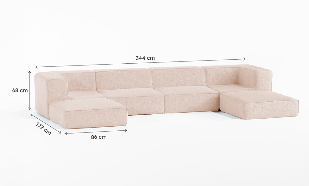 Sofá Modular Flow Boucle Bege - 4 Lugares - 2 Cantos com 2 Chaise