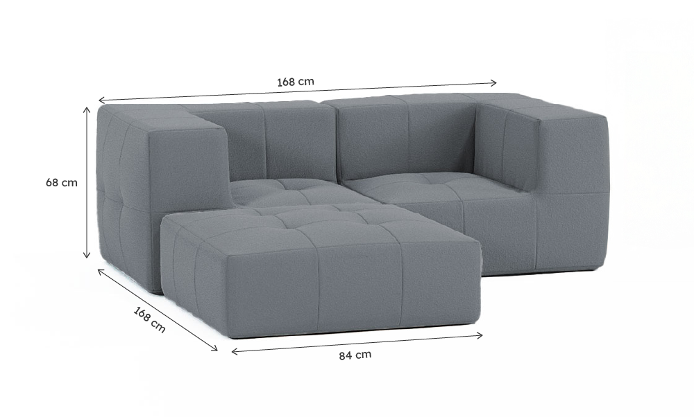 Sofá Modular Boucle Cinza Grafite - 2 Lugares - 2 Cantos com Chaise