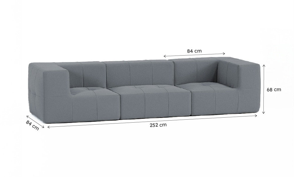 Sofá Modular Boucle Cinza Grafite - 3 Lugares - 2 Cantos