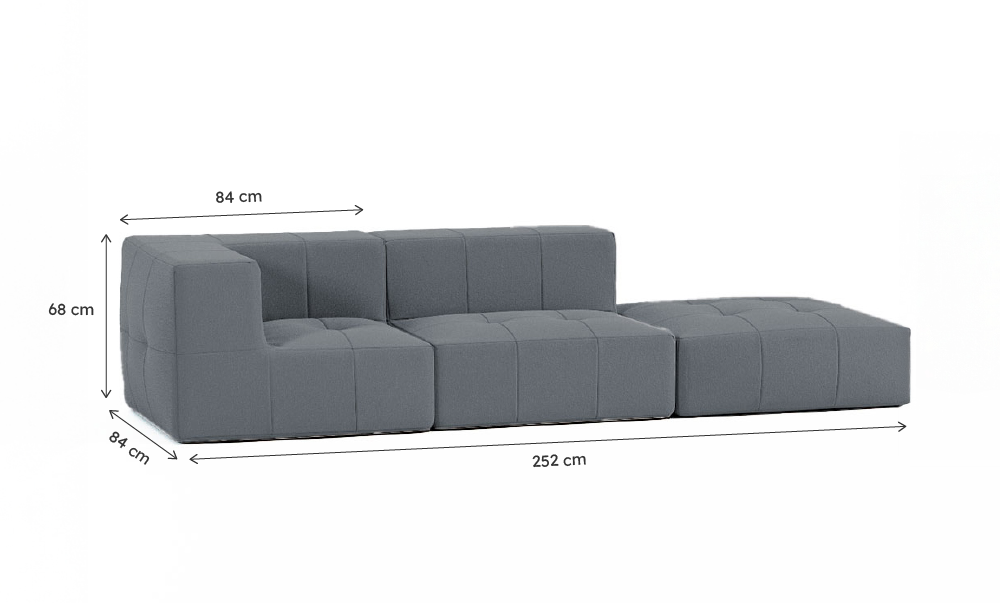 Sofá Modular Boucle Cinza Grafite - 3 Lugares - 1 Canto com Chaise
