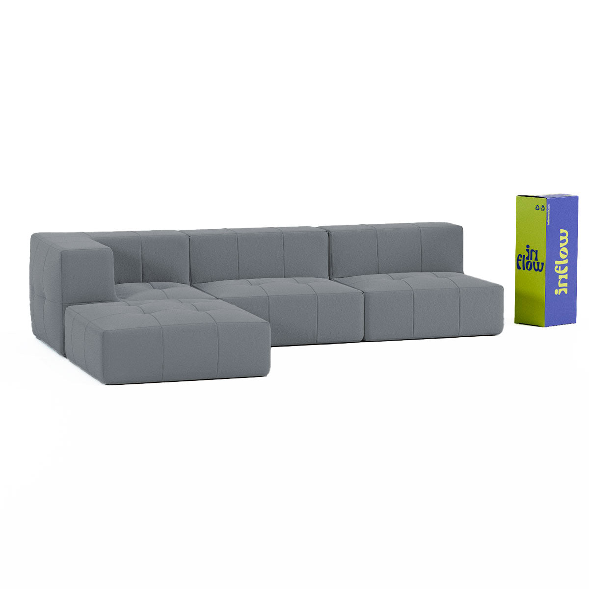 Sofá Modular Boucle Cinza Grafite - 3 Lugares - 1 Canto com Chaise
