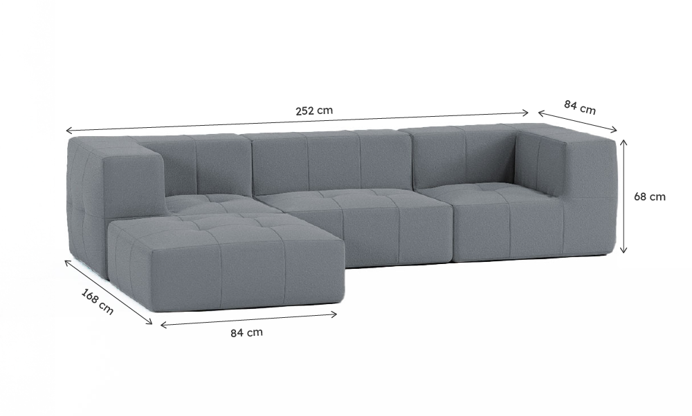 Sofá Modular Boucle Cinza Grafite - 3 Lugares - 2 Cantos com Chaise