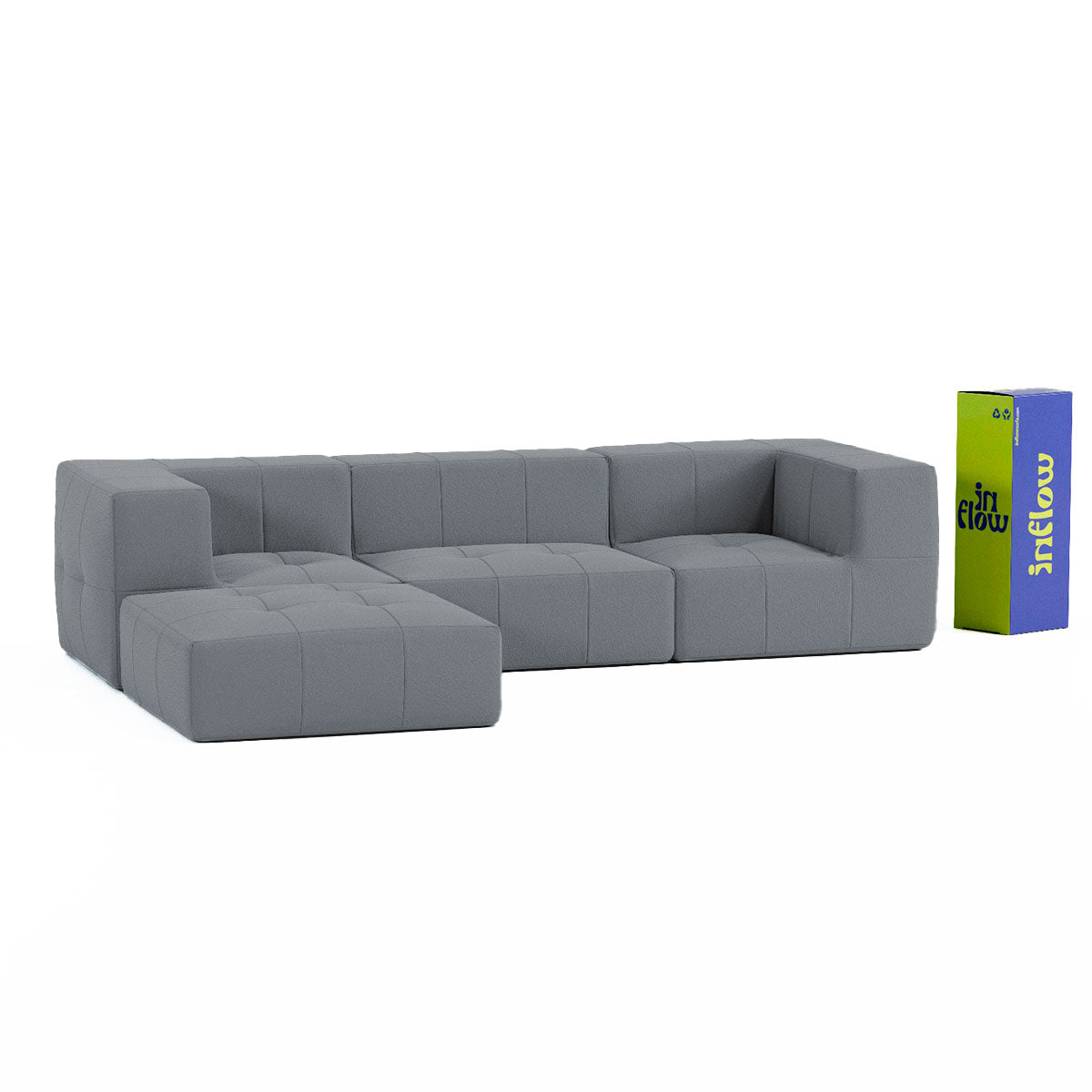 Sofá Modular Boucle Cinza Grafite - 3 Lugares - 2 Cantos com Chaise