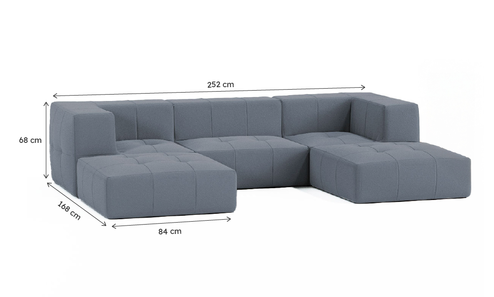 Sofá Modular Boucle Cinza Grafite - 3 Lugares - 2 Cantos com 2 Chaise