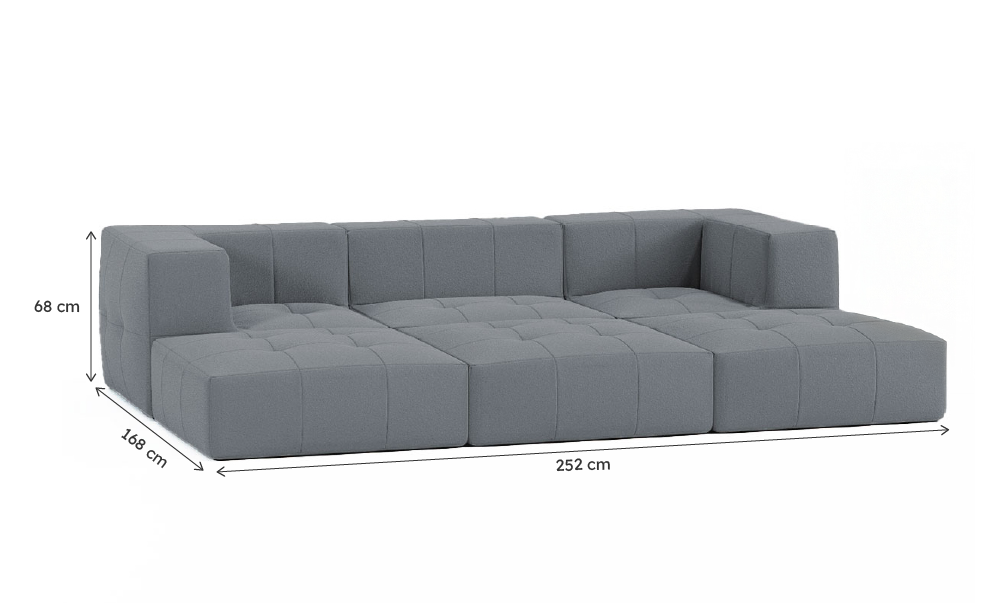 Sofá Modular Boucle Cinza Grafite - 3 Lugares - 2 Cantos com 3 Chaise