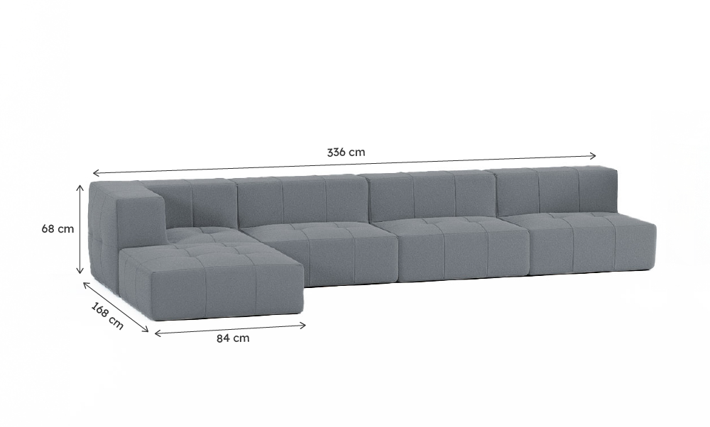 Sofá Modular Boucle Cinza Grafite - 4 Lugares - 1 Canto com Chaise