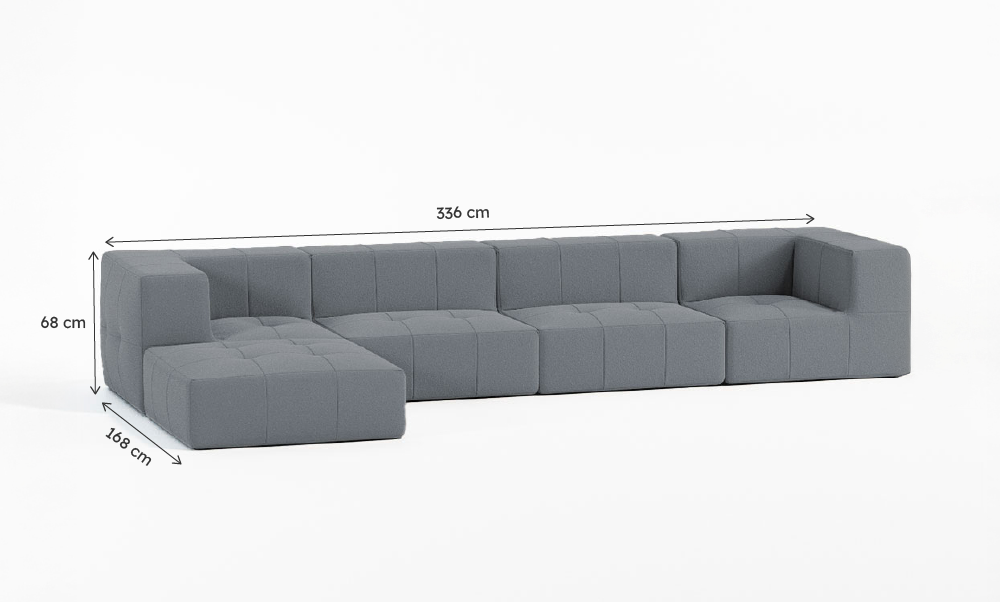 Sofá Modular Boucle Cinza Grafite - 4 Lugares - 2 Cantos com Chaise