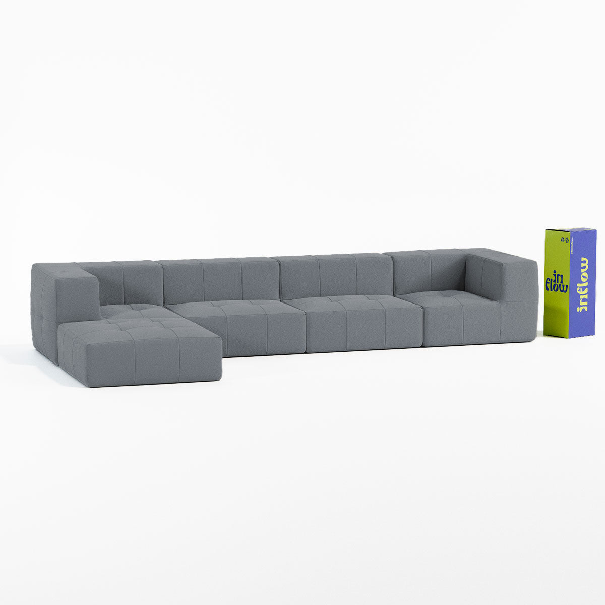 Sofá Modular Boucle Cinza Grafite - 4 Lugares - 2 Cantos com Chaise