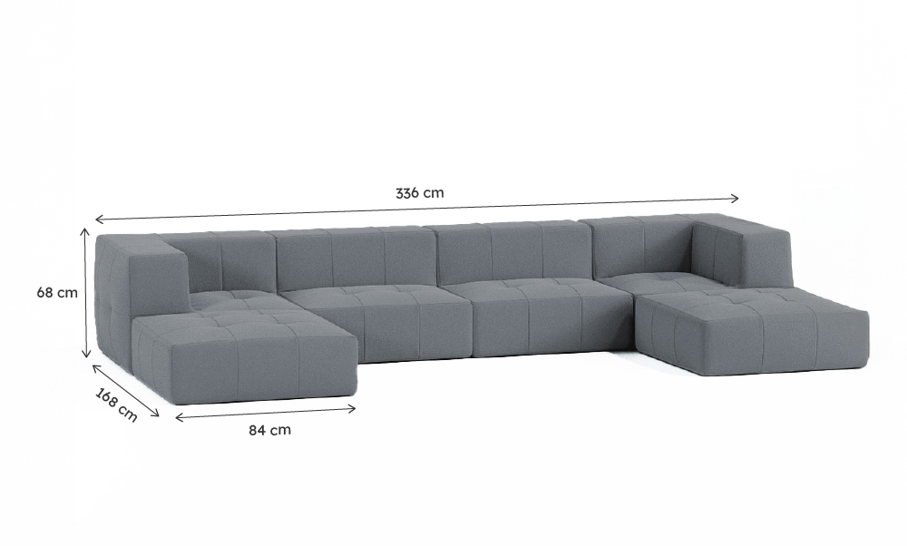 Sofá Modular Boucle Cinza Grafite - 4 Lugares - 2 Cantos com 2 Chaise