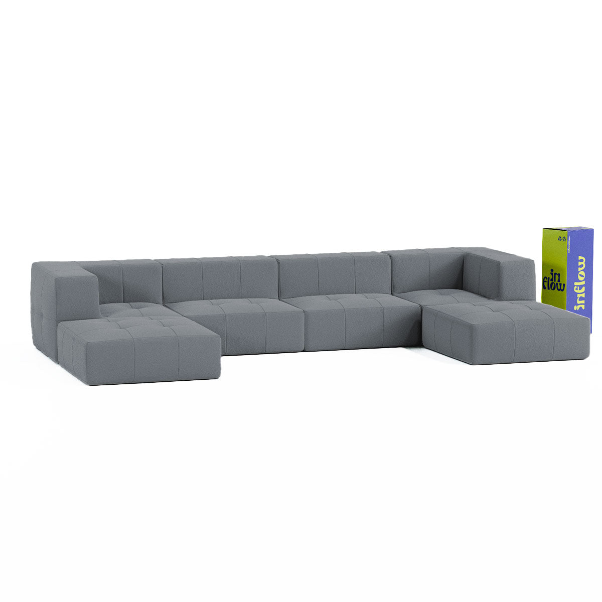 Sofá Modular Boucle Cinza Grafite - 4 Lugares - 2 Cantos com 2 Chaise