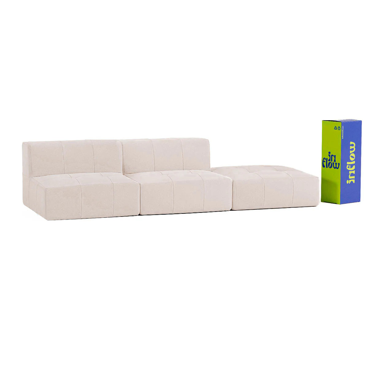 Sofá Modular 2 Lugares com 1 Apoio de Pé em Boucle Bege
