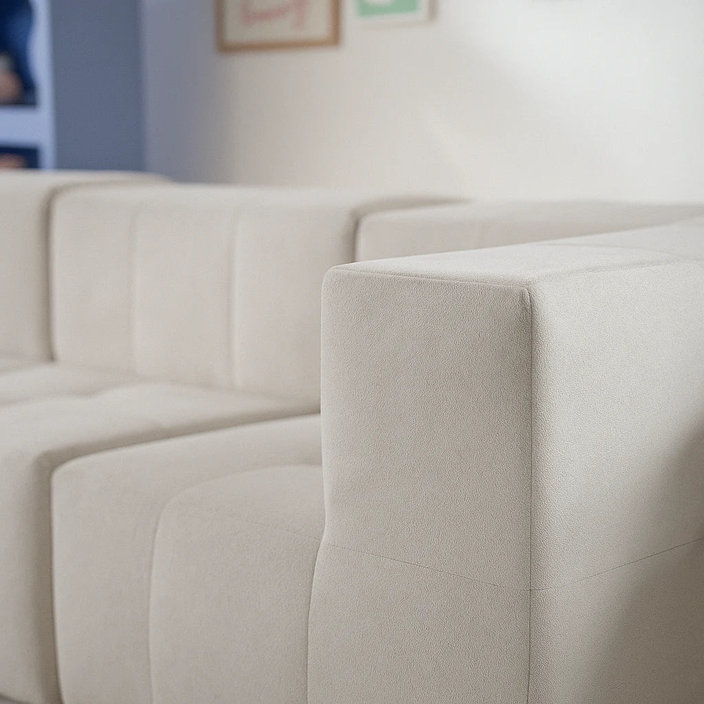 Sofá Modular 2 Lugares com 1 Apoio de Pé em Boucle Bege