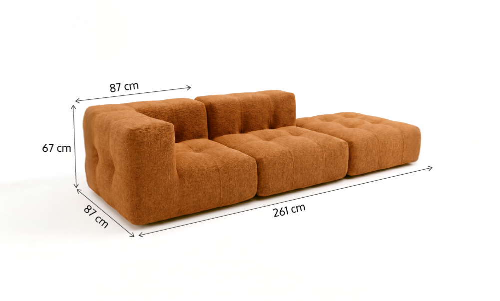 Sofá Modular 2 Lugares 1 Canto com 1 Apoio de Pé em Boucle Plus Mostarda