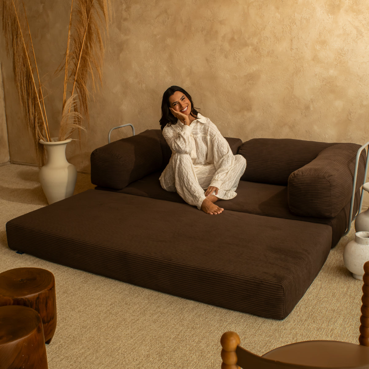 Sofá Cama Flowin em Cotele Soft Brown