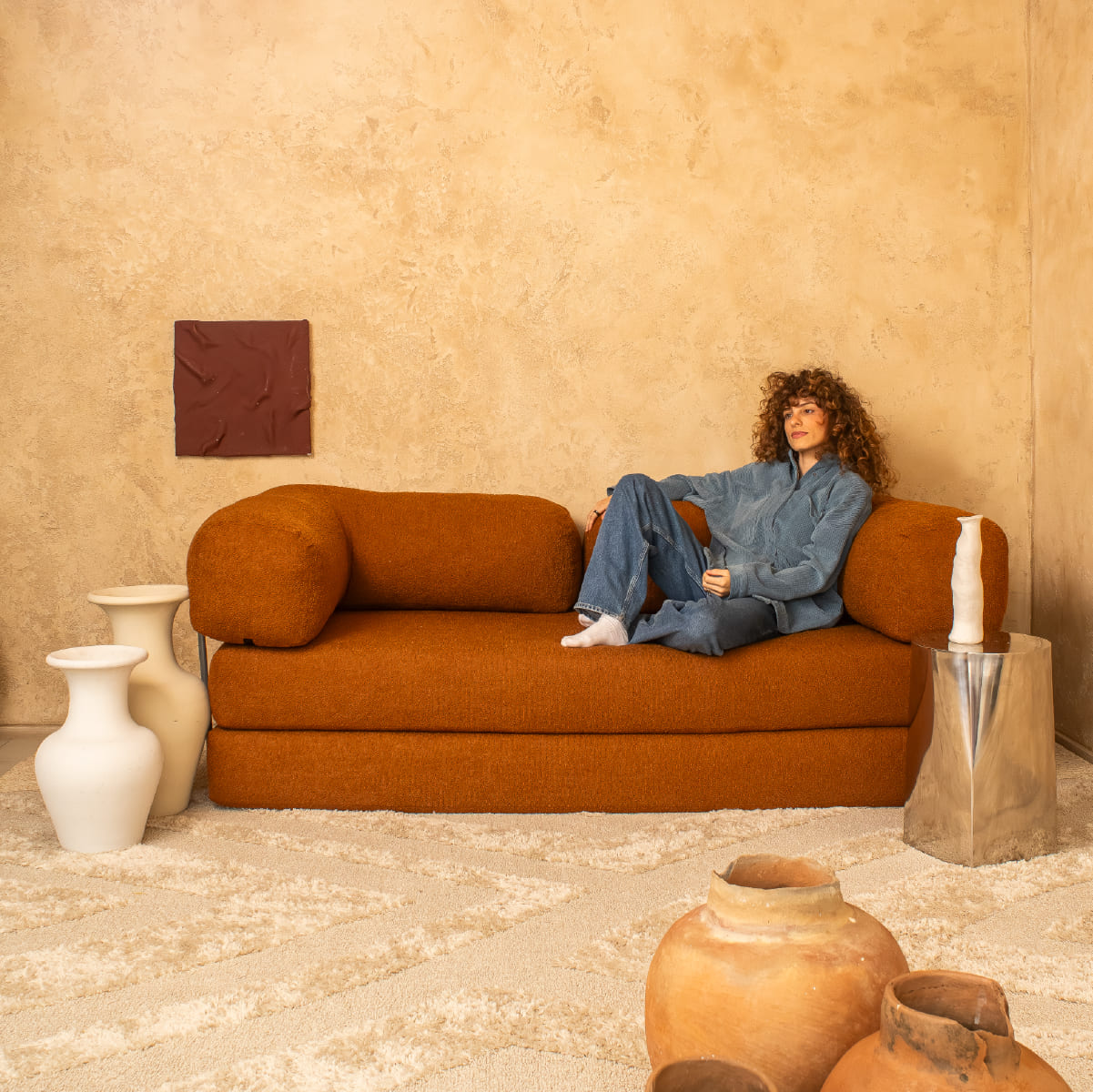 Sofá Cama Flowin em Boucle Plus Terracota