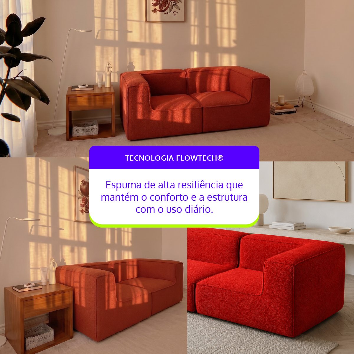 Sofá Modular Flow 2 Lugares 2 Cantos em Boucle Plus Terracota