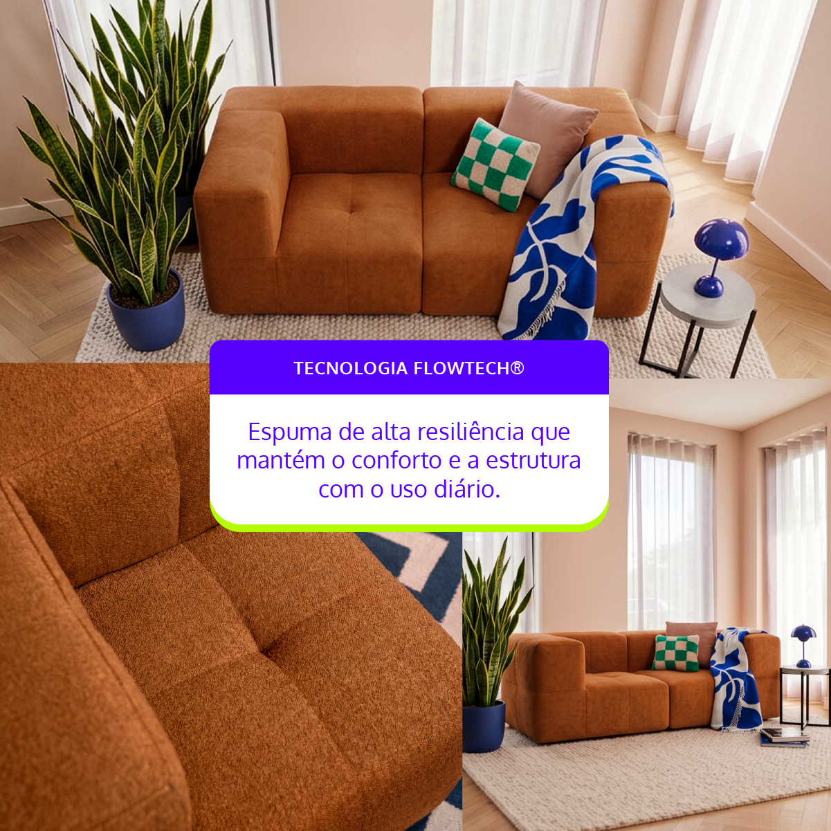 Sofá Modular 2 Lugares 2 Cantos em Boucle Plus Mostarda