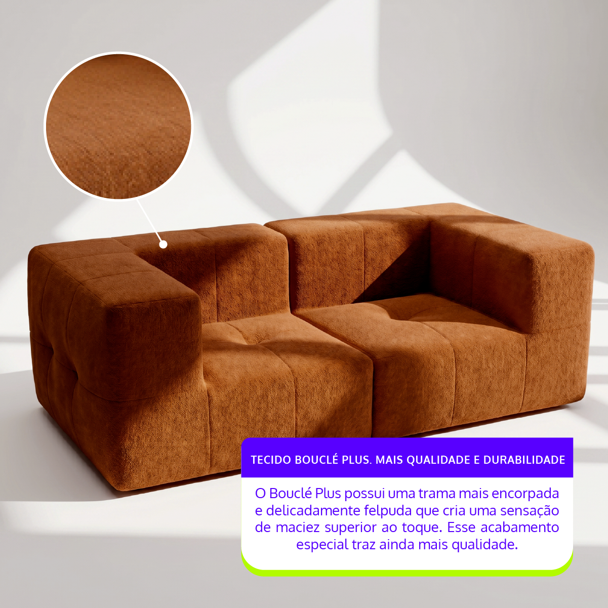 Sofá Modular 2 Lugares 2 Cantos em Boucle Plus Mostarda