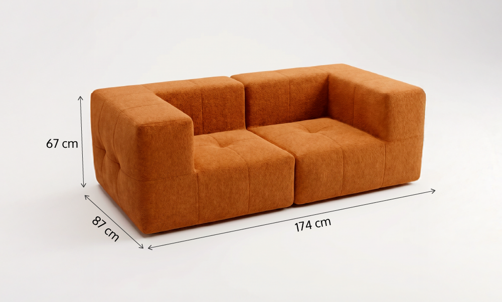 Sofá Modular 2 Lugares 2 Cantos em Boucle Plus Mostarda