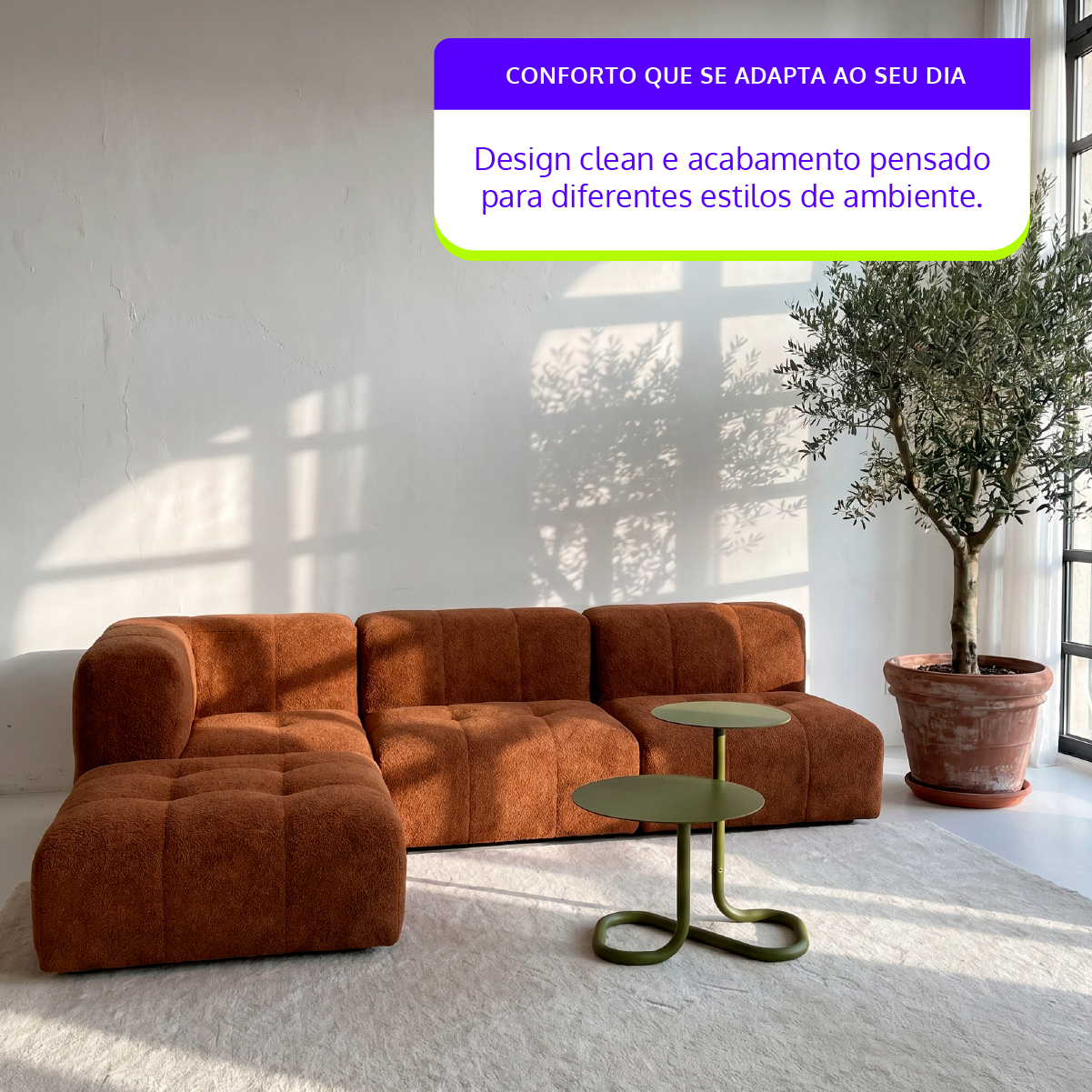 Sofá Modular 3 Lugares 1 Canto com 1 Apoio de Pé em Boucle Plus Mostarda