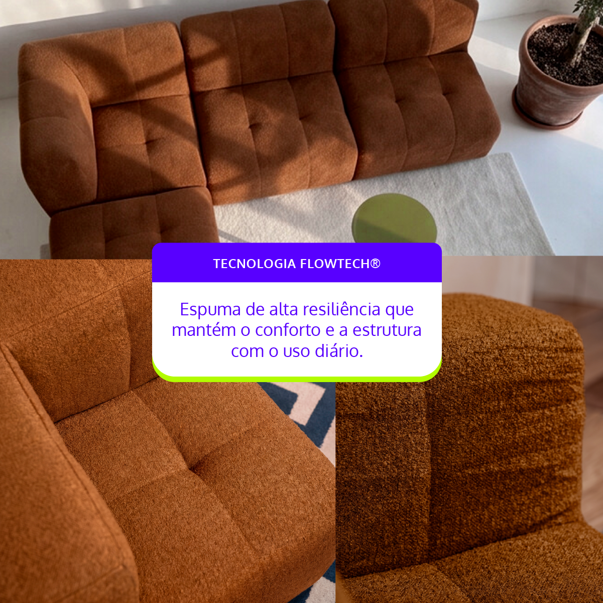 Sofá Modular 3 Lugares 1 Canto com 1 Apoio de Pé em Boucle Plus Mostarda