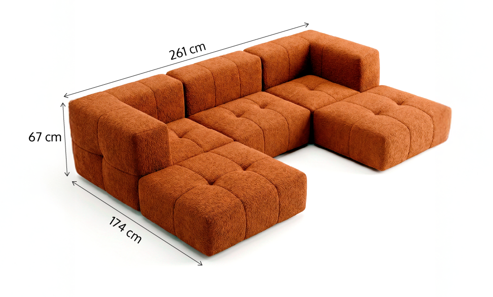 Sofá Modular 3 Lugares 2 Cantos com 2 Apoios de Pé em Boucle Plus Mostarda