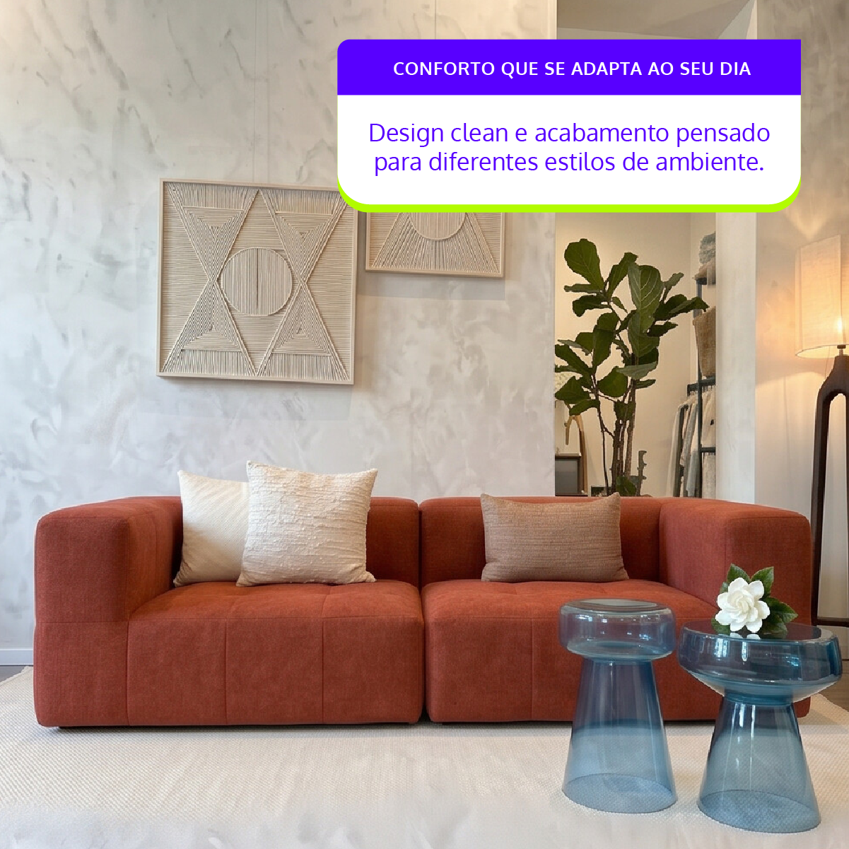 Sofá Modular 2 Lugares 2 Cantos em Boucle Plus Terracota