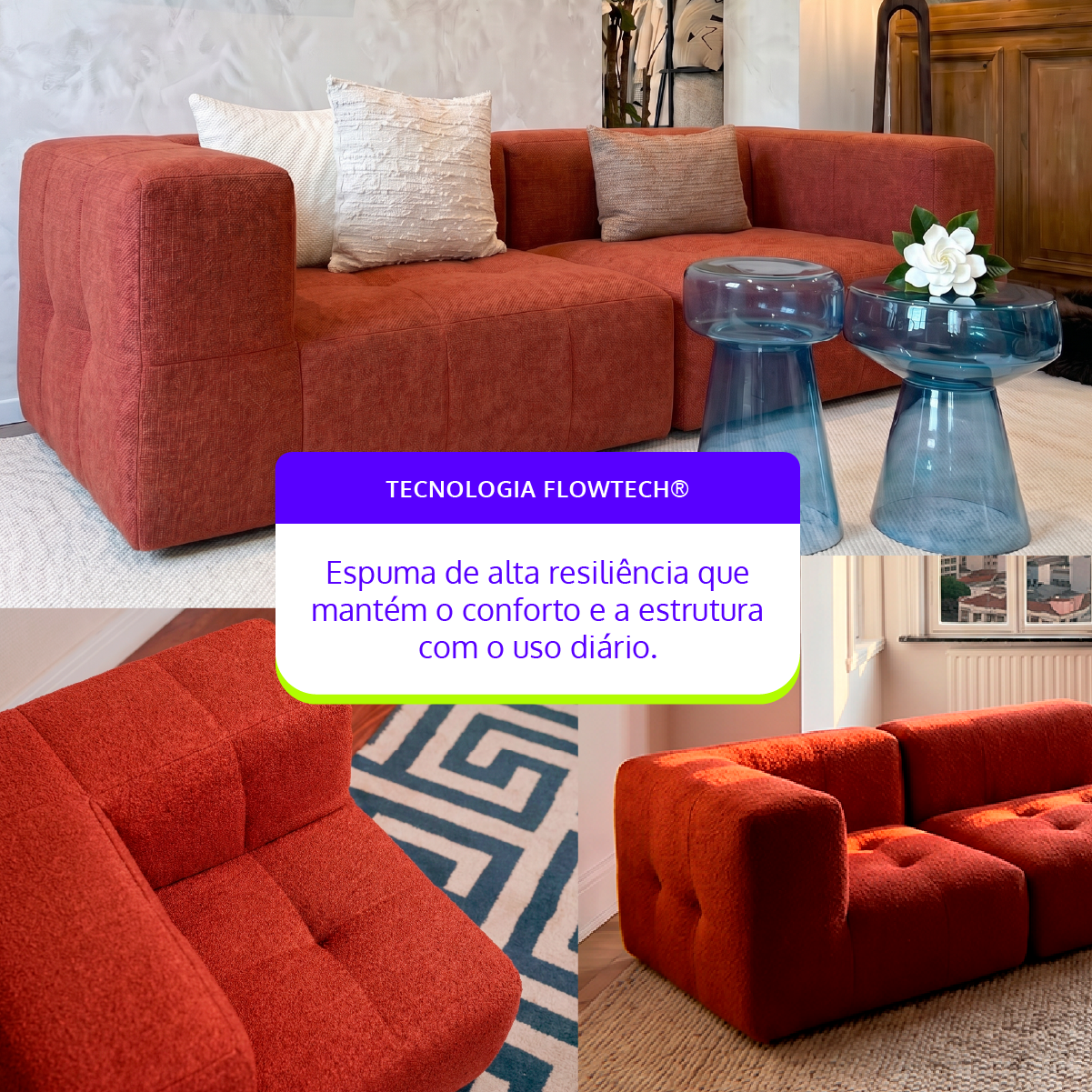Sofá Modular 2 Lugares 2 Cantos em Boucle Plus Terracota