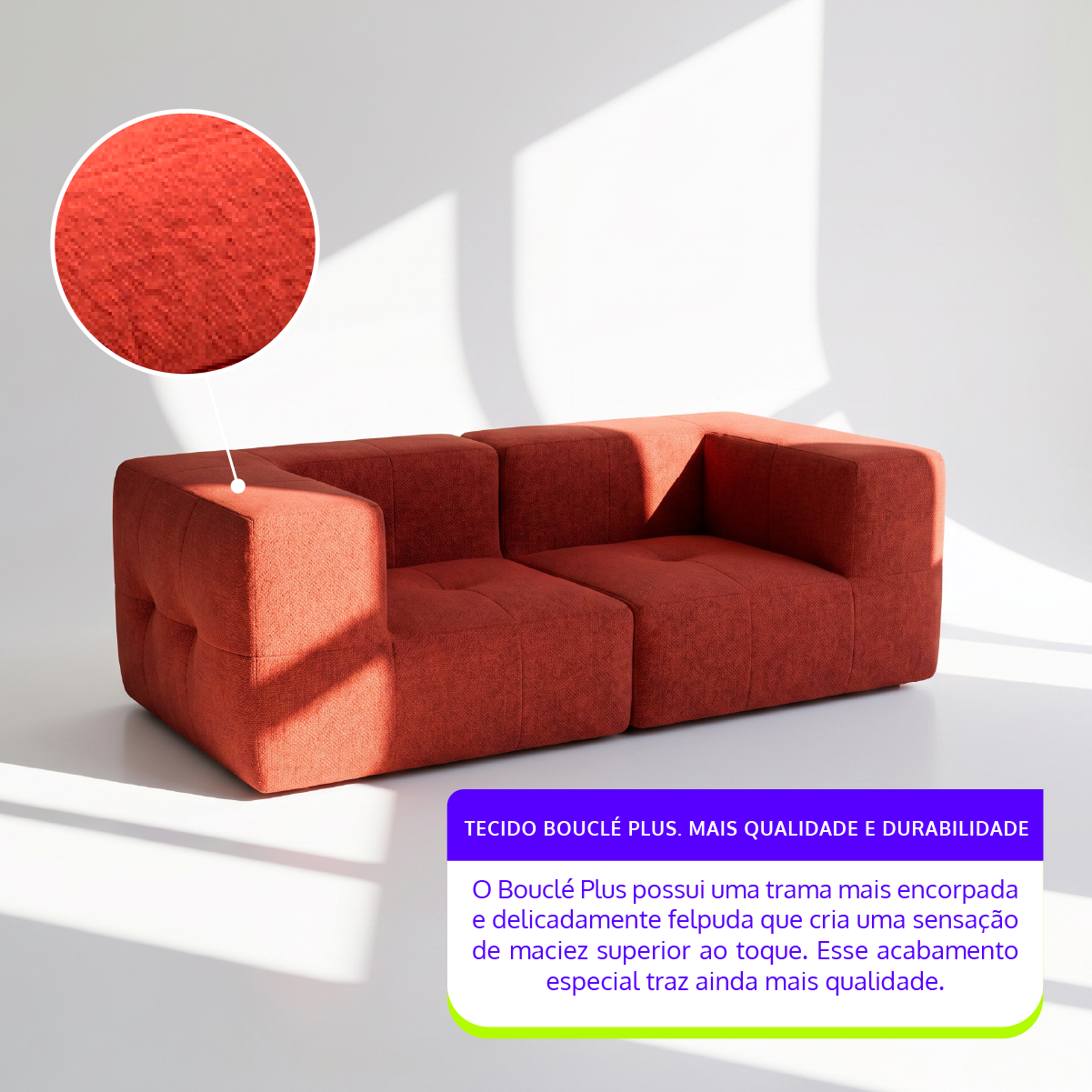 Sofá Modular 2 Lugares 2 Cantos em Boucle Plus Terracota