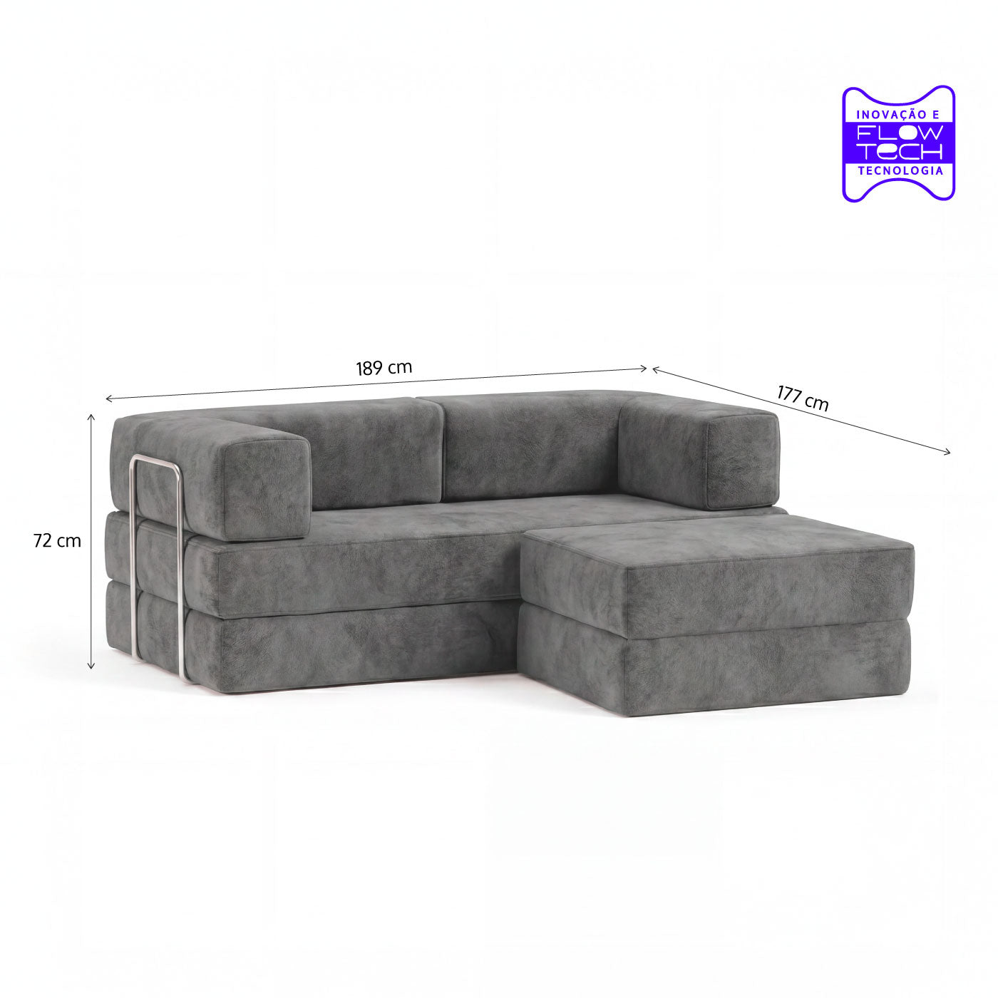 Sofá Cama Flowin em Boucle com Apoio de Pé - Cinza