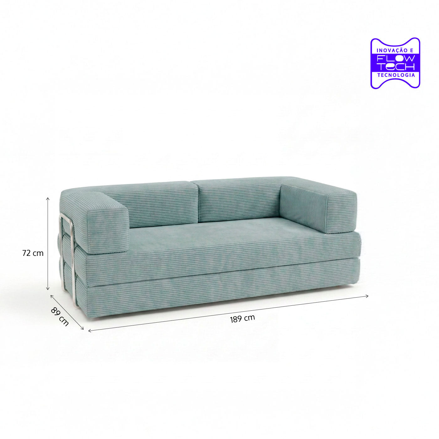 Sofá Cama Flowin em Cotele Azul Menta