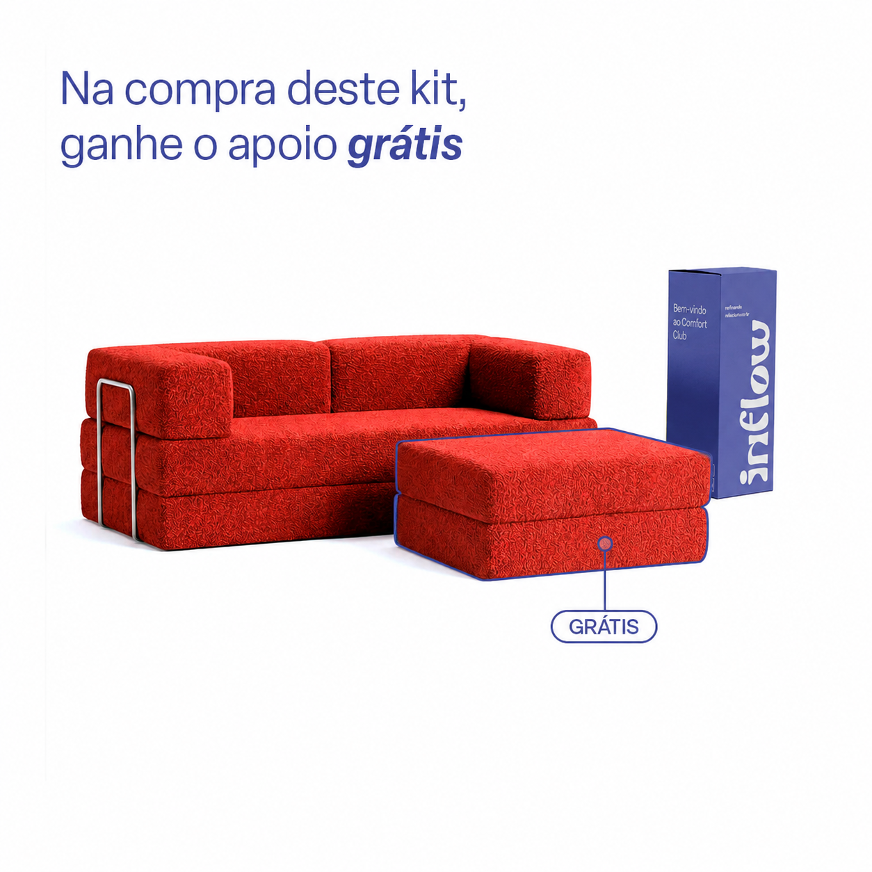 Sofá Cama Flowin com 1 Apoio de Pé em Boucle Plus Terracota