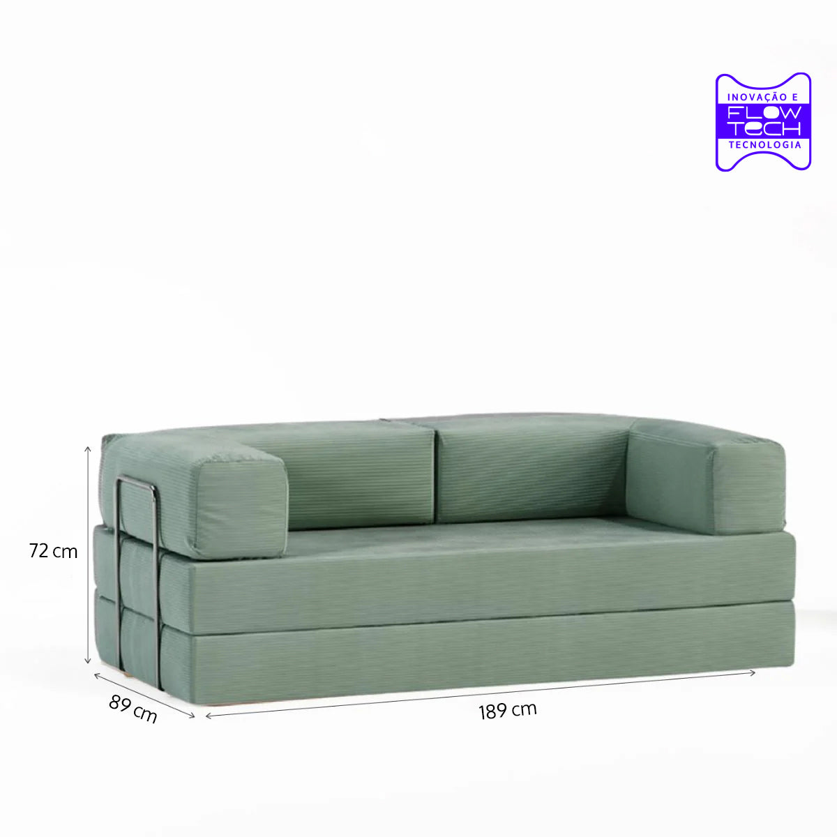 Sofá Cama Flowin em Cotele Azul Menta