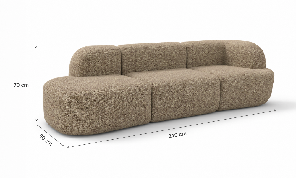 Sofá Modular Kuna 3 Lugares 1 Canto em Boucle Cloud Touch Bege
