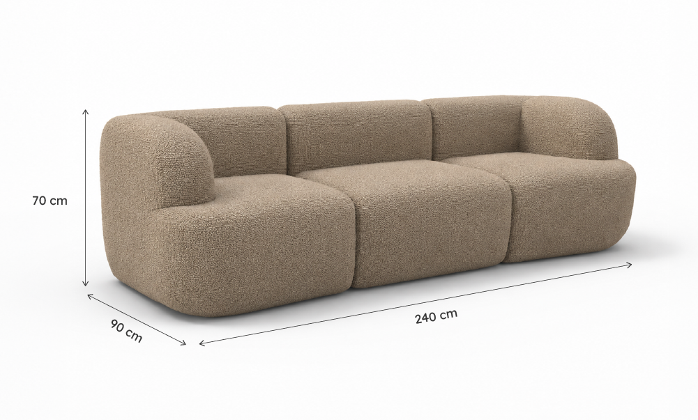 Sofá Modular Kuna 3 Lugares 2 Cantos em Boucle Cloud Touch Bege