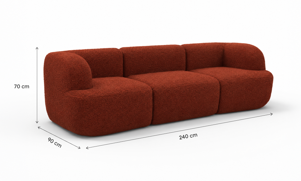 Sofá Modular Kuna 3 Lugares 2 Cantos em Boucle Cloud Touch Spice