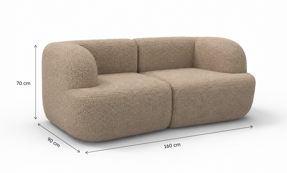 Sofá Modular Kuna 2 Lugares 2 Cantos em Boucle Cloud Touch Bege