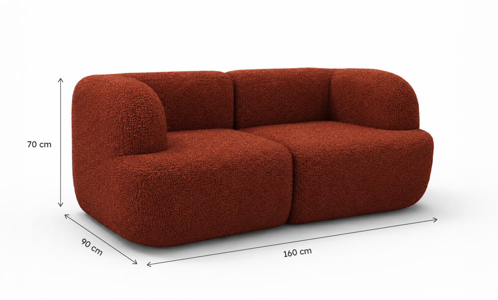 Sofá Modular Kuna 2 Lugares 2 Cantos em Boucle Cloud Touch Spice